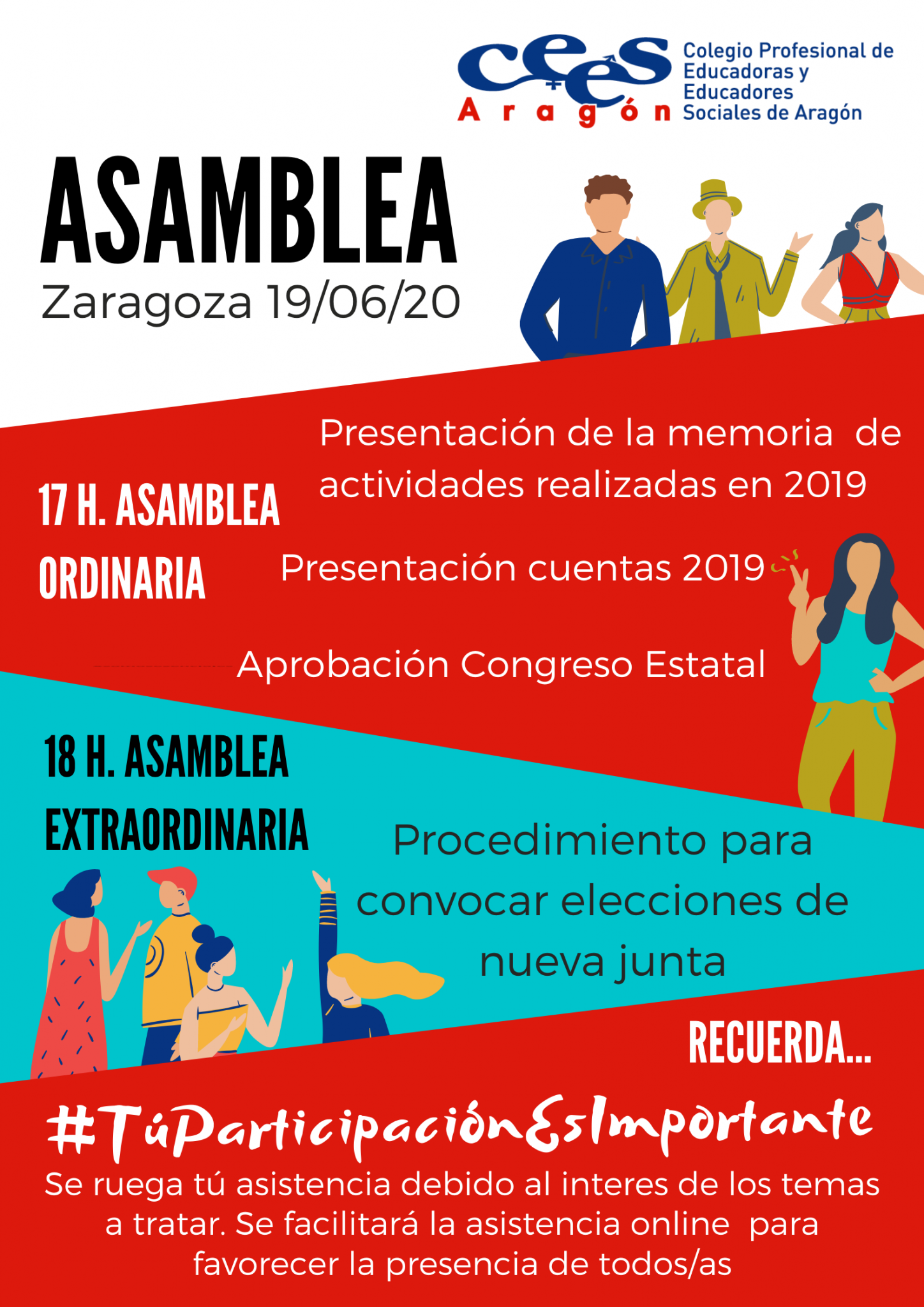 RECORDATORIO Asamblea Colegial Ordinaria Y Extraordinaria – CEES Aragón