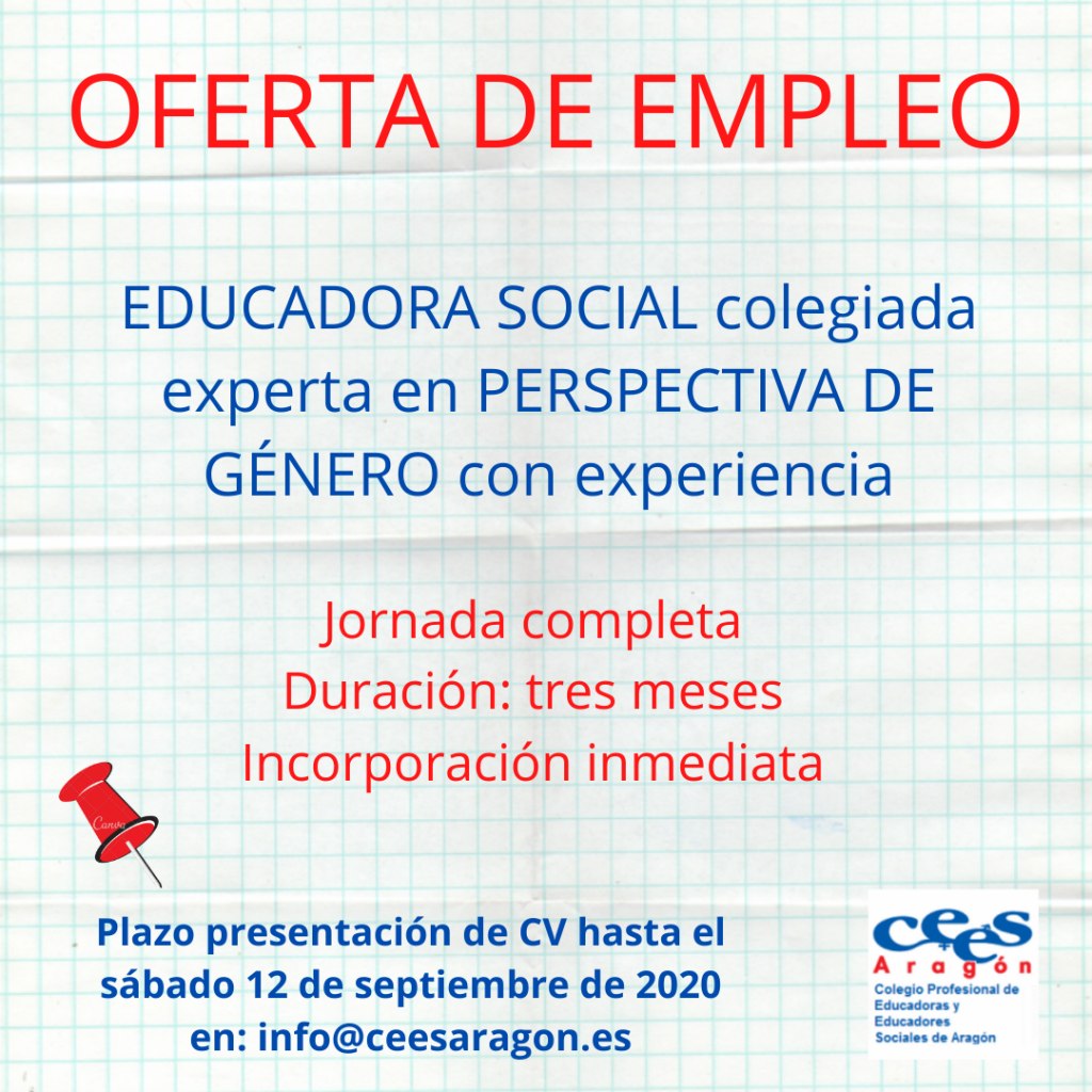 EMPLEO Oferta en nuestro Colegio CEES Aragón